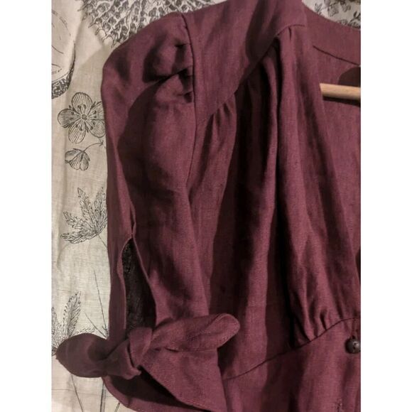 Linen Handmade Studio Burgundy Linen Midi Dress Size S - Picture 5 of 7